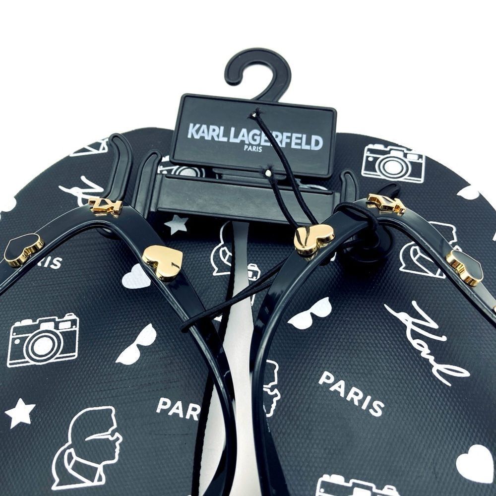 NWT Karl Lagerfeld Paris Women’s Signature Logo Black Sandals 8M - Picture 5 of 8